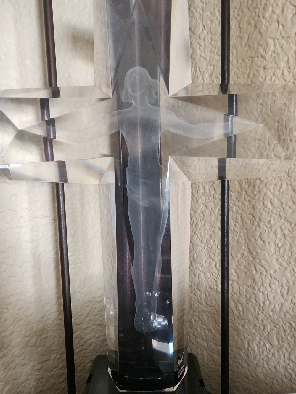 Crystal Cross Sculpture Accent - Clear Glass Home Art